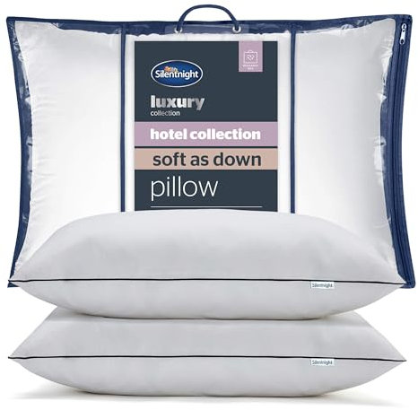 Silentnight Hotel Collection Soft as Down Pillow - Luxurious Sink-In Feeling Of Down Soft Touch Quality Breathable Hypoallergenic Medium Support - Synthetic Down Alternative (2 Pack)