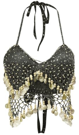 Damen Bauchtanz Crop Top Pailletten-top Quasten Oberteil BH Frauen Paillett Neckholder Weste Bustier Kostüm Tanzaufführung BH für Bauchtanz, Latin Dance, Party Club