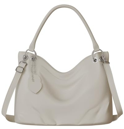 KMISSO Damen Handtasche Kunstleder vegan – große Hobo Schultertasche 44x29x12 cm, elegante City Bag mit Reißverschlussfächern, Doppelgriffen & verstellbarem Schulterriemen