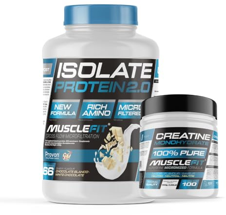 MuscleFit - Pack ISOLATE Protein 2kg Sabor Chocolate Blanco + Creatina 300g