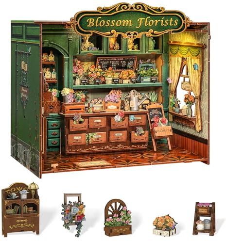CUTEBEE Book Nook Kit - DIY Casa de Muñecas LED Madera Puzzle 3D Maquetas para Construir Adultos Familiares y Amigos (Blossom Florists)