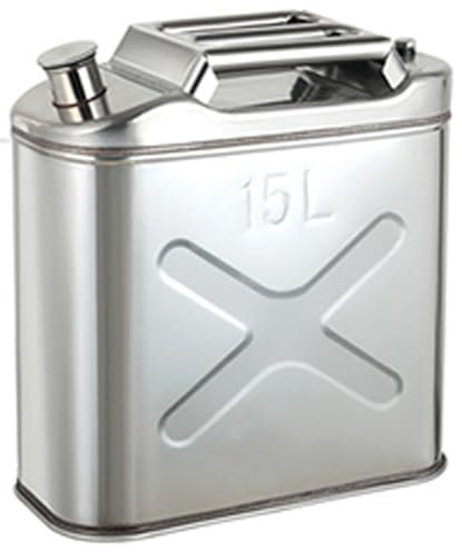 Bidón de acero inoxidable de 5L/10L//15L/20L - Contenedor de gasolina, diésel y combustible a prueba de fugas para coche, motocicleta, barco - Duradero y portátil con boquilla segura, 15L