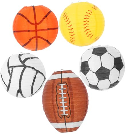 Milisten 5pcs Sports Paper Lanterns Creative Hanging Decorations for Basketball Soccer Football Parties Lightweight and Sturdy Lanterns for Sports-themed Celebrations