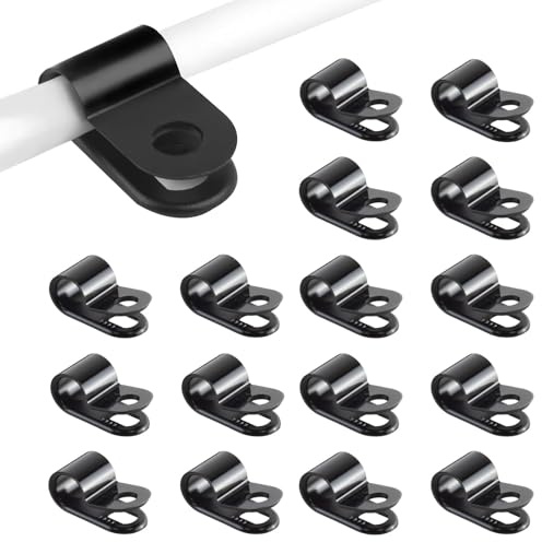 100 Pcs R Type Cable Clips, 1/4 Nylon P Clips, Cable Cleats, Wire Clamp for Electrical Wire Conduit Cables Management (Black)