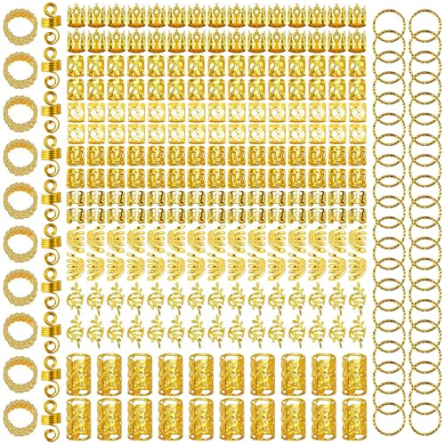 XCZYN 290 Pcs Gold Silver Hair Jewelry for Braids Dreadlocks Hair Extensions Decorations Adjustable Braiding Charms Accessories Metal Loc Cuffs Rings Clips Set for Women Girls (Gold, 290 Pcs)