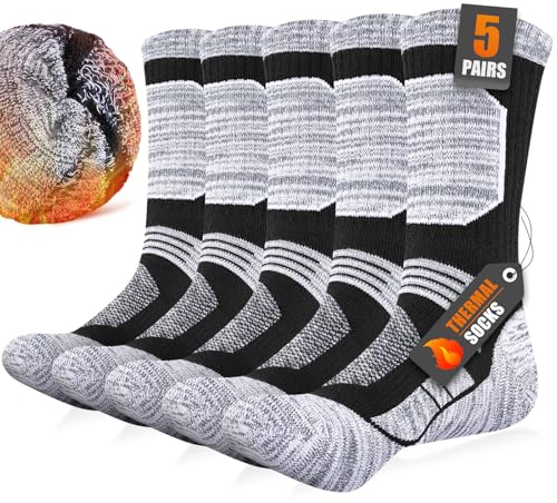 Niofind Mens Thermal Socks Thick Warm Winter Socks, 5 Pairs Black 6-8
