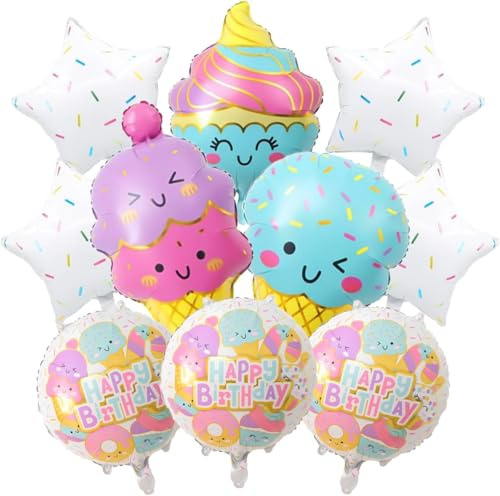 Ballons de Glace, 10pcs Ballons en Aluminium Crème Glacée, Candy Lollipop Foil Balloons, Ballon Crème Glacée, Ballon Glace Anniversaire, Balloon Glaces, Déco Anniversaire Glaces