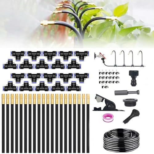 Brumisateur Terrasse Exterieur,Système de Brumisation,Kit d’Irrigation Système de Brumisateur Extérieur 20M avec 20 Direction Réglable Buses,Kit de Tuyau Brumisateur par Brume pour Piscine,Jardin