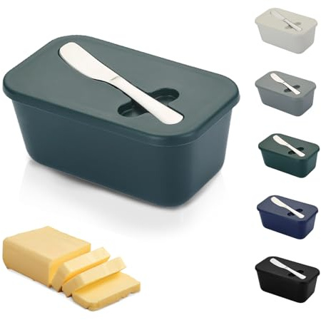 TRACOMPAN Beurrier avec couvercle et couteau – Beurrier en plastique incassable avec couteau à beurre, plateau léger pour un rangement sans odeur (passe au lave-vaisselle) (vert, taille M)
