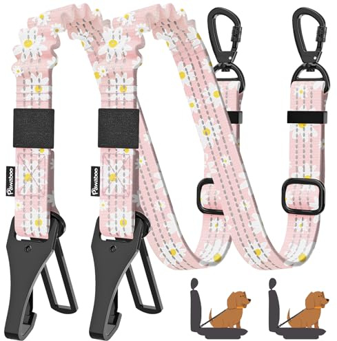 Pawaboo 2Pack Ceinture de Sécurité pour Chien, Ceinture de Sécurité pour Chien, Attache pour Chiens avec Boucle et Crochet, Laisse Harnais pour Chiens avec Boucle Verrouillable à 360°, Rose Clair