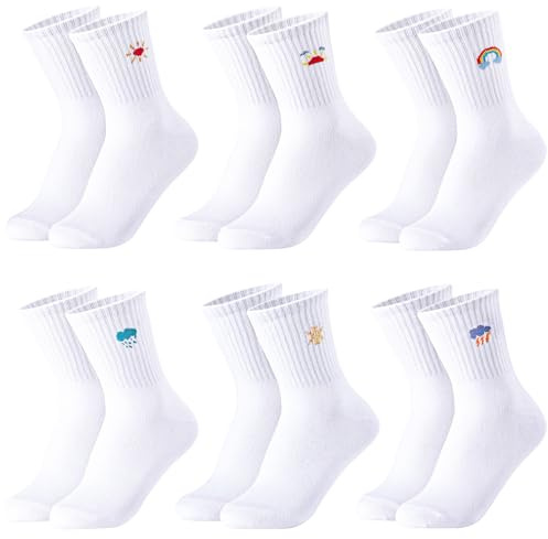 Utensilsto Chaussettes de sport pour garçon et fille, Blanc - Motif météo amusant, 31-34