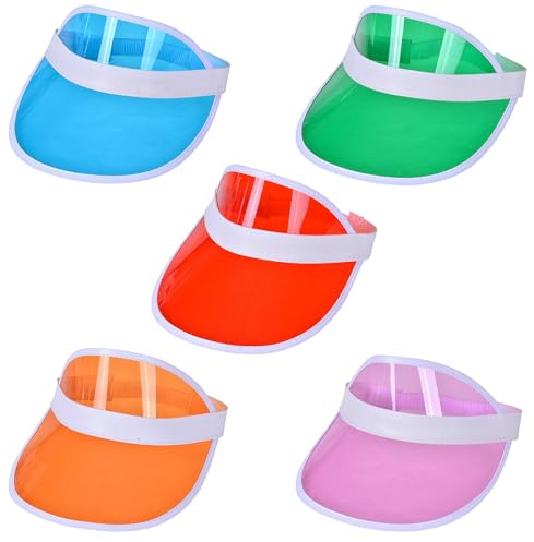 5 Stück Sonnenvisier Neon Farben, 80er Jahre Visier Hüte Mützen Caps, Poker Beach Party Sonnenvisiere für Golf, Schlagball, Tennis and Pokerpartys