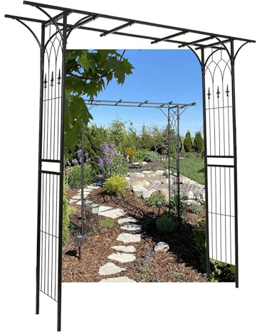 Arco De Jardín De Metal, Soporte Enrejado Plantas Enredaderas Rosas, Elegante Arco Negro para Uso En Exteriores, Resistente H206cm(254x206cm/8.33x6.75ft)