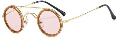 JUJNTNT Lunettes de soleil rondes tendance pour femmes, style vintage, métal, punk, verres transparents, verres océan, UV400 (thé champagne)