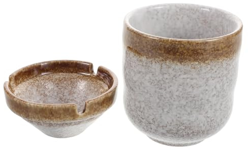 INOOMP Retro Japanese Ceramic Ashtray Vintage Porcelain Antique Ashtray with Windproof Design for Sushi Restaurant Tabletop Use, Gold Autumn Finish