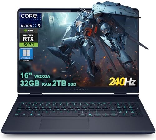 Dell Alienware 16X Aurora Gaming AI Laptop 16 WQXGA 240Hz (100% DCI-P3) Intel 24-core Ultra 9 275HX 32GB RAM 2TB SSD GeForce RTX 5070 (Up to 798 AI Tops) Thunderbolt Win11Pro