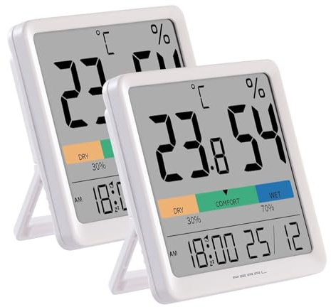 PEARL Kalendertemperaturuhr: 2er-Set Thermo- und Hygrometer, Komfort-Anzeige, Uhrzeit und Wecker (Digitale Hygro-Thermometer, Raumklima-Messgerät mit Uhr)