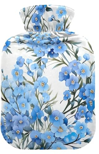 Wärmflaschen mit weichem Bezug Fußwärmer mit weichem Bezug Elegante Blume Blau Wärmbeutel für Menstruationskrämpfe Klein