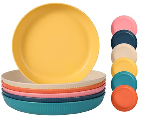 Sagiterra Camping Teller, Unbreakable Deep Picnic Plate Set 6，Reusable Dinner Plate Set, Microwave and Dishwasher Safe Camping Plates for Salad, Pasta, Party, Home (6PCS, Color）
