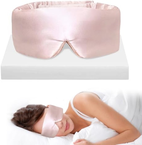 Seidenschlafmaske aus 100% Maulbeerseide | Seide Eye Mask for Sleeping mit Verstellbarem Band | Atmungsaktive Weiche Gewichts Schlafmaske für Sleepers Unterwegs (Hellrosa)