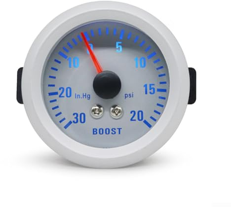 Jauge de tableau de bord argentée de 52 mm avec éclairage bleu pour la température de l'huile, de l'eau, du turbo vide et des lectures de tension de la batterie (jauge turbo PSI)