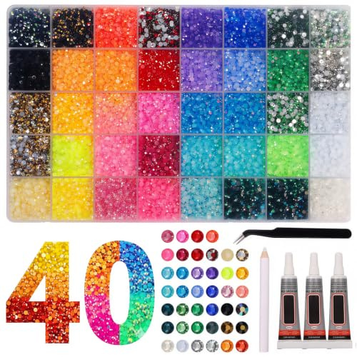 40 färger, 3 mm jelly-strassstenar, 32 000 st. Bedazzling Kit med, glitterstenar med pincett och prickspenna, för pyssel, naglar, textilier, ansiktskonst, diamantmålning, DIY