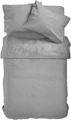 Amolavet Juego de ropa de cama de hotel 135 x 200 cm, 4 piezas, 100% algodón, satén Mako, con rayas de damasco y cremallera, ropa de cama para personas alérgicas, todo el año