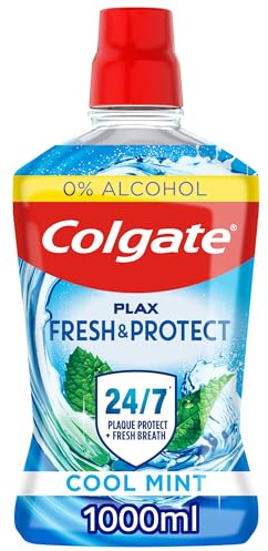 Colgate Plax Cool Mint Mouthwash 1L | fresh breath mouthwash | instant long-lasting freshness | no burn experience | 24/7 plaque protection when used twice daily | clinically tested by dentists