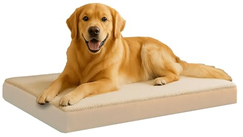 PETMAKER Orthopedic Dog Bed - 2-Layer Memory Foam Bed with Machine Washable Sherpa Top Cover - 36x27 Mattress for Large Dogs up to 65lbs (Tan)