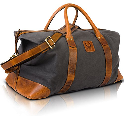 Corno d´Oro Premium Canvas Weekender Herren Groß verstellbares Volumen 50L I Handmade Leichte Reisetasche Damen Leder Vintage mit breitem Schultergurt I Handgepäck Tasche für Flugzeug