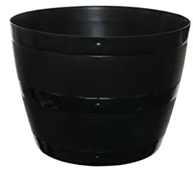 Whitefurzee Barrel Tub Planters Wood Effect Black Plastic Flower Plant Pot 30 Litre or 98 Litre (30 Litre)