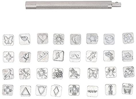 32-teiliges Leder Stempel Set, Prägewerkzeuge mit Tier und Pflanzen Motiven für Lederhandwerk, Sattelherstellung, Holz und Kunststoff DIY Basteln