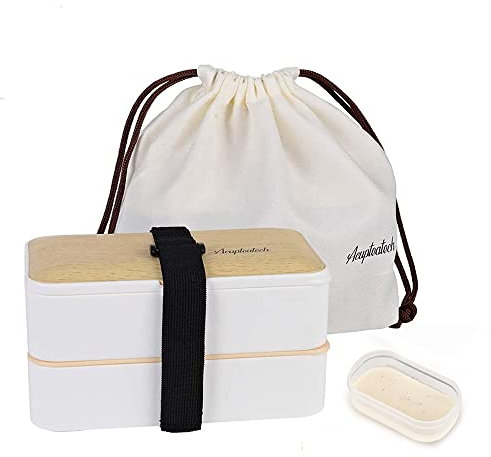 Bento Box Lunchbox mit verbessertem verstellbarem Gurt, 2-stufige japanische Bento-Box für Erwachsene, stapelbar, auslaufsicher, BPA-frei, 1200 ml, Lunch-Behälter mit Besteck, Lunch-Tasche, weiß