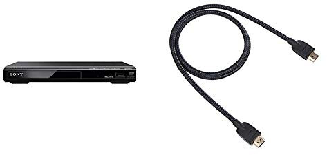 Sony DVPSR760H DVD Upgrade Player (HDMI, 1080 Pixel Upscaling, USB Connectivity) & Amazon Basics Braided HDMI Cable - 0.9 m