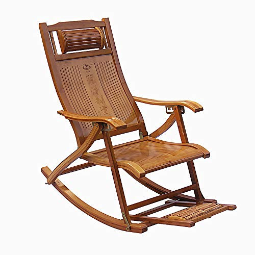 N / A Bamboo Rocking ChairSedia Pieghevole, Sedia a Dondolo di bambù Regolabile in Legno per Il Tempo Libero, Poltrona Reclinabile da Giardino Portatile Reclinabile