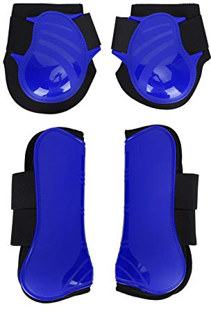 Pssopp Protège-Jambes pour Cheval, 4 Pièces, Protection Avant et Arrière, Bottes de Saut d'Obstacles, Bleu, XL