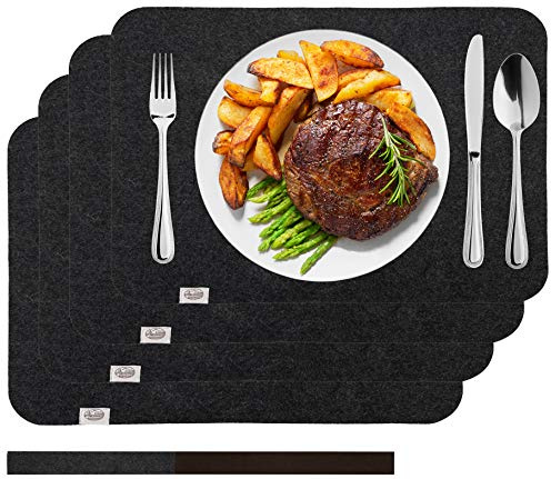 Edles Platzset aus Filz 4/8/12er Set - Tischset Abwischbar 44x30cm Filzuntersetzer - abwaschbare Tischuntersetzer Platzdecken Tisch-Matte (Anthrazit, 4er Set)