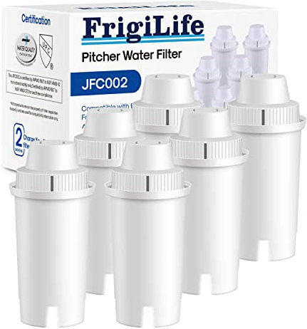 FrigiLife Replacement for Brita Filters Certified Water Filter Pitcher Dispensers, Compatible with standard Mavea 107007,Brita Classic 35557, OB03, Maxtra(Pack Of 6)