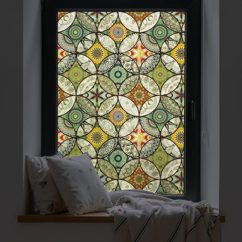dktie Window Film Vinyl Non Adhesive Privacy Film,Stained Glass Window Film for Bathroom Shower Door Heat Cotrol Anti UV (Yellow, 90x200cm)