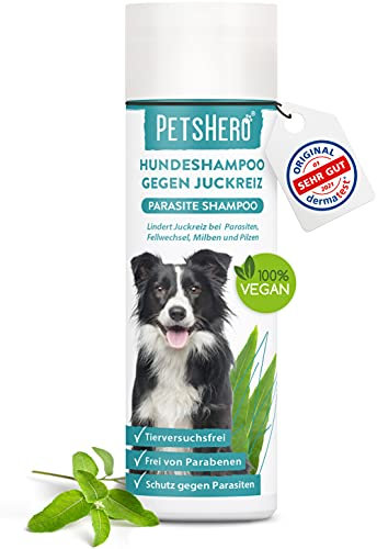 PetsHero Hundeshampoo gegen Milben, Flöhe, Zecken & Parasiten - 250 ml - Parasiten Shampoo mit angenehmen Duft & optimal auf die Hundehaut angepasst - für Welpen geeignet - Dermatest Sehr gut