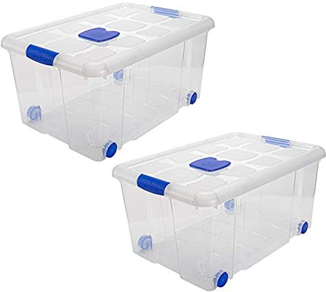 Acan Tradineur – Pack de 2 Cajas de Almacenamiento – Fabricado en plástico – Contenedor para almacenar Juguetes, Libros, Ropa, Mantas – N.º 5 – 30,5 x 61,5 x 43,5 cm – 57 L