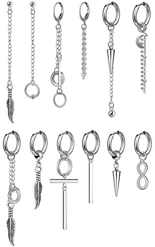 Feilok 12 Stück Ohrringe Herren Silber Ohrringe Damen Ohrstecker Hängend Edelstahl Kreuz Huggie Set