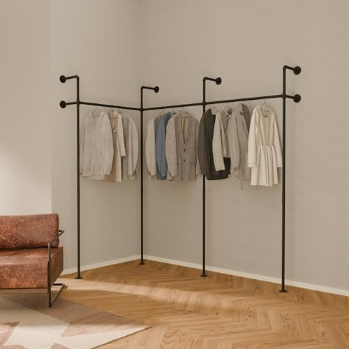 pamo barra para colgar ropa de pared y capacidad de carga 300 kg – Armario abierto o perchero ropa negro industrial fabricado con tubos de agua metálicos
