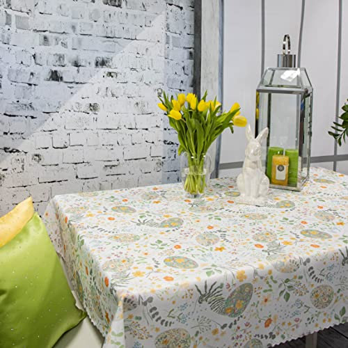 DECOOR Tischdecke 180 x 140 cm für Ostern mit Digitaldruck - Tischläufer mit Ostereier für die österliche Festtagstafel, Bunte und waschbare Ostertischdecke, Tischdekoration für Frühling