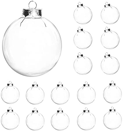 16 pcs Hanging Clear Plastic Fillable Ornaments Balls, 2.36 DIY Christmas Balls Craft Ornaments for Christmas Tree Ornaments, Halloween and Wedding Birthday Party Decorations, Creative Gifts (60 mm)