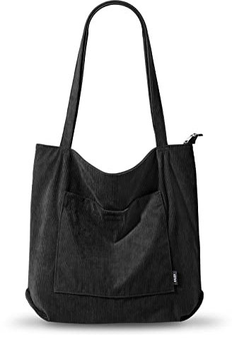 KALIDI Cord Tasche Damen Umhängetasche mit Reißverschluss Wasserdicht Tote Bag mit Taschenfach Groß Shopper Tasche Handtasche Schultertaschen für Arbeit Büro Reisen Einkaufen Schule