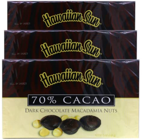 Hawaiian Sun Island Chocolates Gift Pack - Kona Crunch, 70% Cacao Dark Chocolate Macadamia Nuts, 5 oz