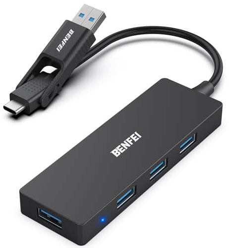 BENFEI Hub USB 3.0, Hub USB Type-A/Type-C 2-en-1 avec 4 Ports USB 3.0 Compatible pour MacBook, Mac Pro, Mac Mini, iMac, Surface Pro, XPS, PC, Clé USB, Disque Dur Mobile