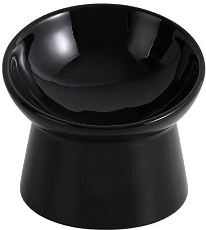 Raised Cat Food Bowls Ceramic - Tilted Elevated Cat Bowls Anti Vomit - 6.1 inch Extra Wide Cat Feeding Bowls Whisker Friendly - Stress Free Shallow Cat Bowl for Dry Wet Food - Dishwasher Safe - 9.5 oz