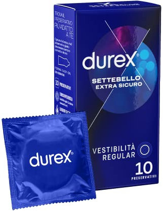 Durex Preservativi Settebello Extra Sicuro Maggiore Spessore, 10 Profilattici